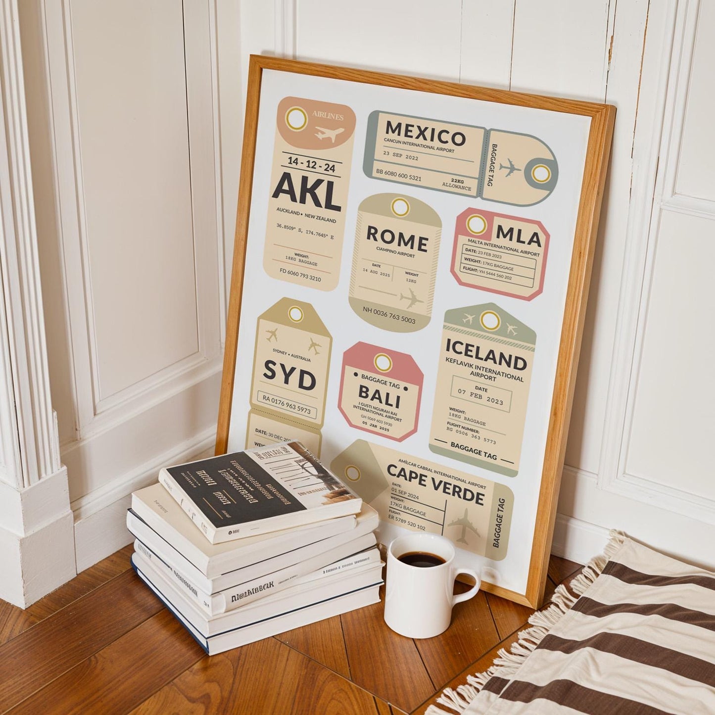 Printable vintage travel tag design, budget travel-themed gift idea for holiday memories and frequent flyers.