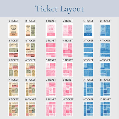 Printable retro cinema ticket art, 1-10 tickets can be made for your print and all of your favourite film ticket stubs.