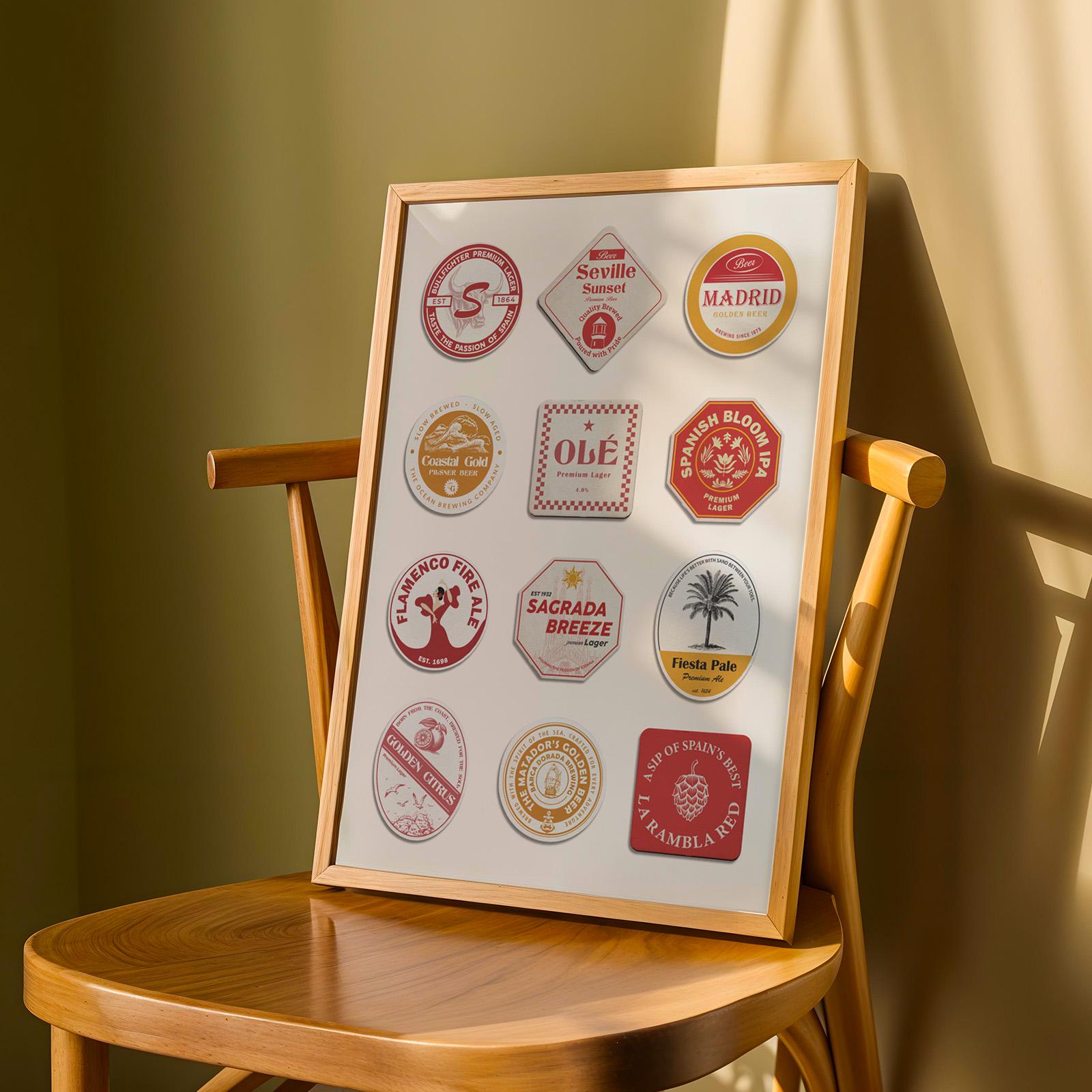 Spain beer coaster digital printable featuring Madrid, Barcelona, flamenco. Great pub gift for travellers and holidays.