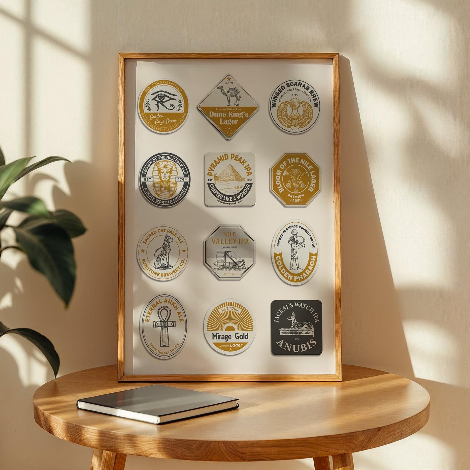 Printable Egyptian beer mat art with pyramids and Cairo. Perfect for travellers quick gift for pub fans and travellers.