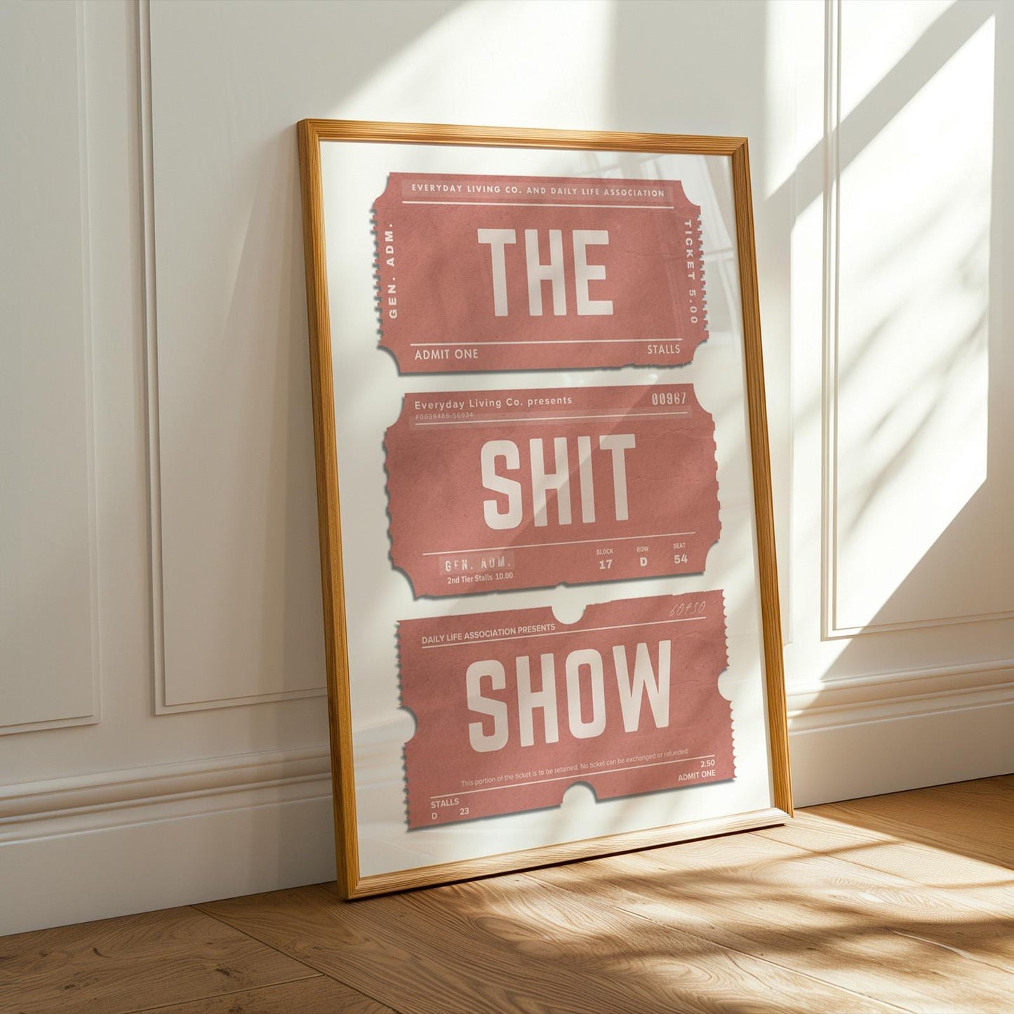 a funny cheeky and rude wall art on worn old event passes.