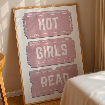 Hot Girls Read Ticket Stub Poster, Trendy Book Nook Home Decor, Aesthetic Vintage Wall Art Print, Birthday Housewarming Gift Idea For Reader