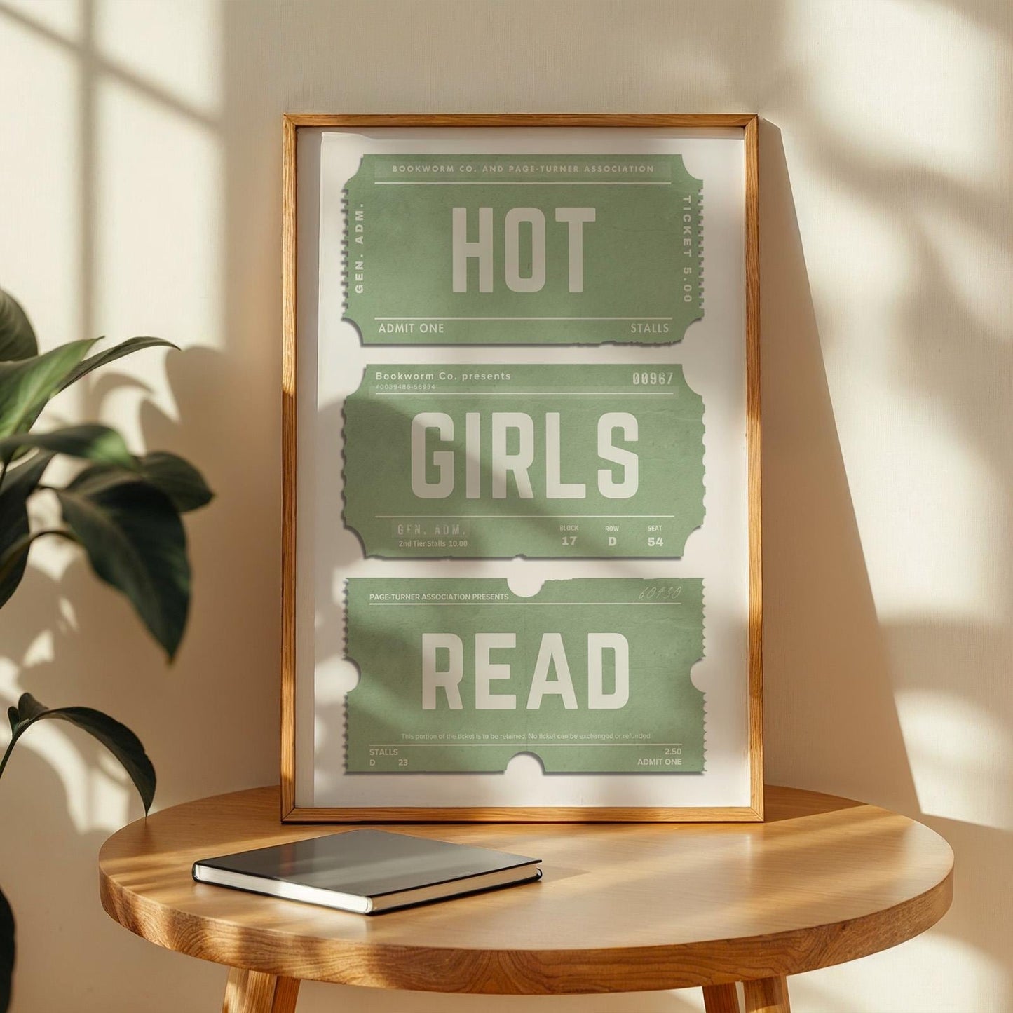 a oak framed poster in a office study room. retro art design