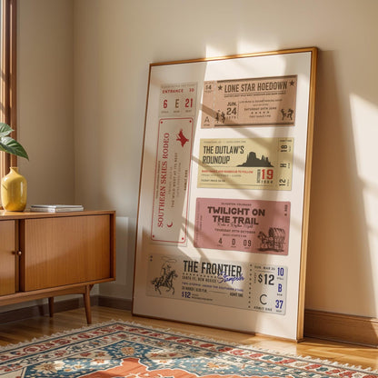 farmhouse modern print poster framed in oak in living room.