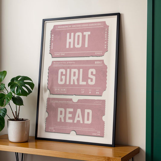 Hot Girls Read Ticket Stub Poster, Trendy Book Nook Home Decor, Aesthetic Vintage Wall Art Print, Birthday Housewarming Gift Idea For Reader