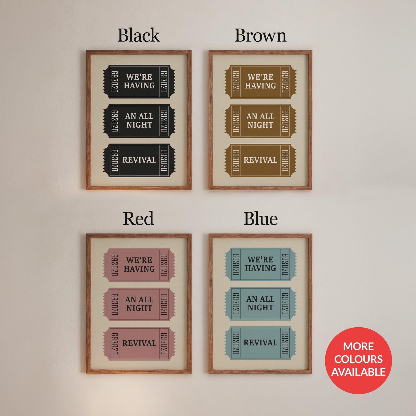 The Country music ticket stub Lyric print is available in red, blue, green, brown and Black.