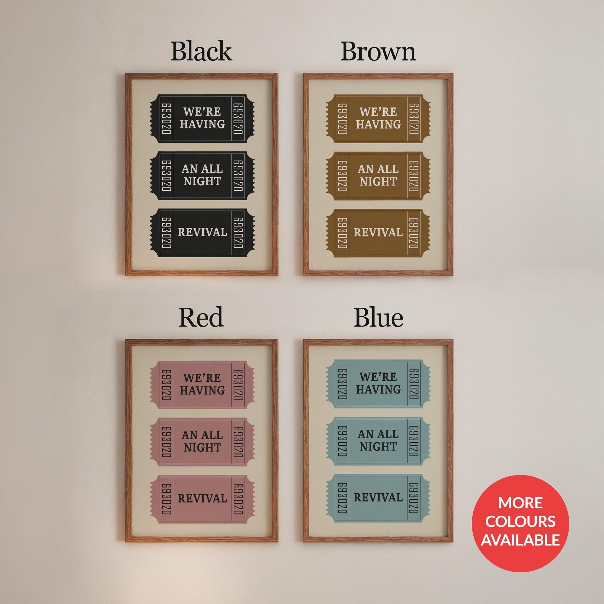 The Country music ticket stub Lyric print is available in red, blue, green, brown and Black.