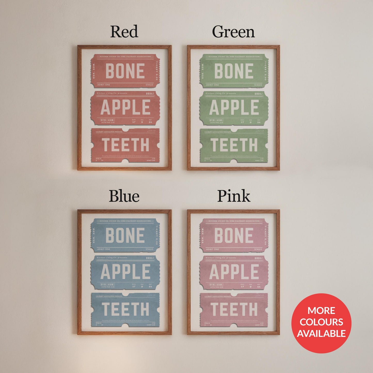 colour choices for this print are blue, red, green, pink and off white