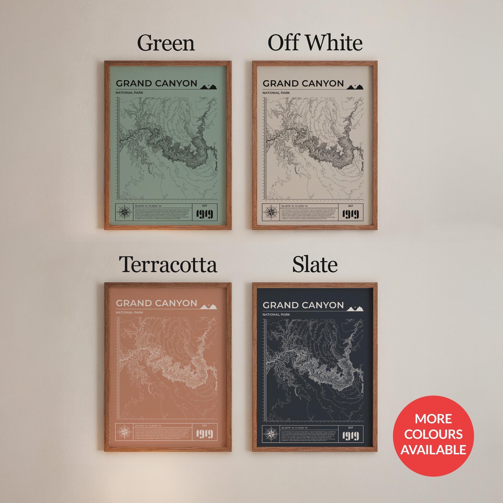 The Colour Options are Off-White, Green, Blue, Terracotta, Yellow, Slate and Black