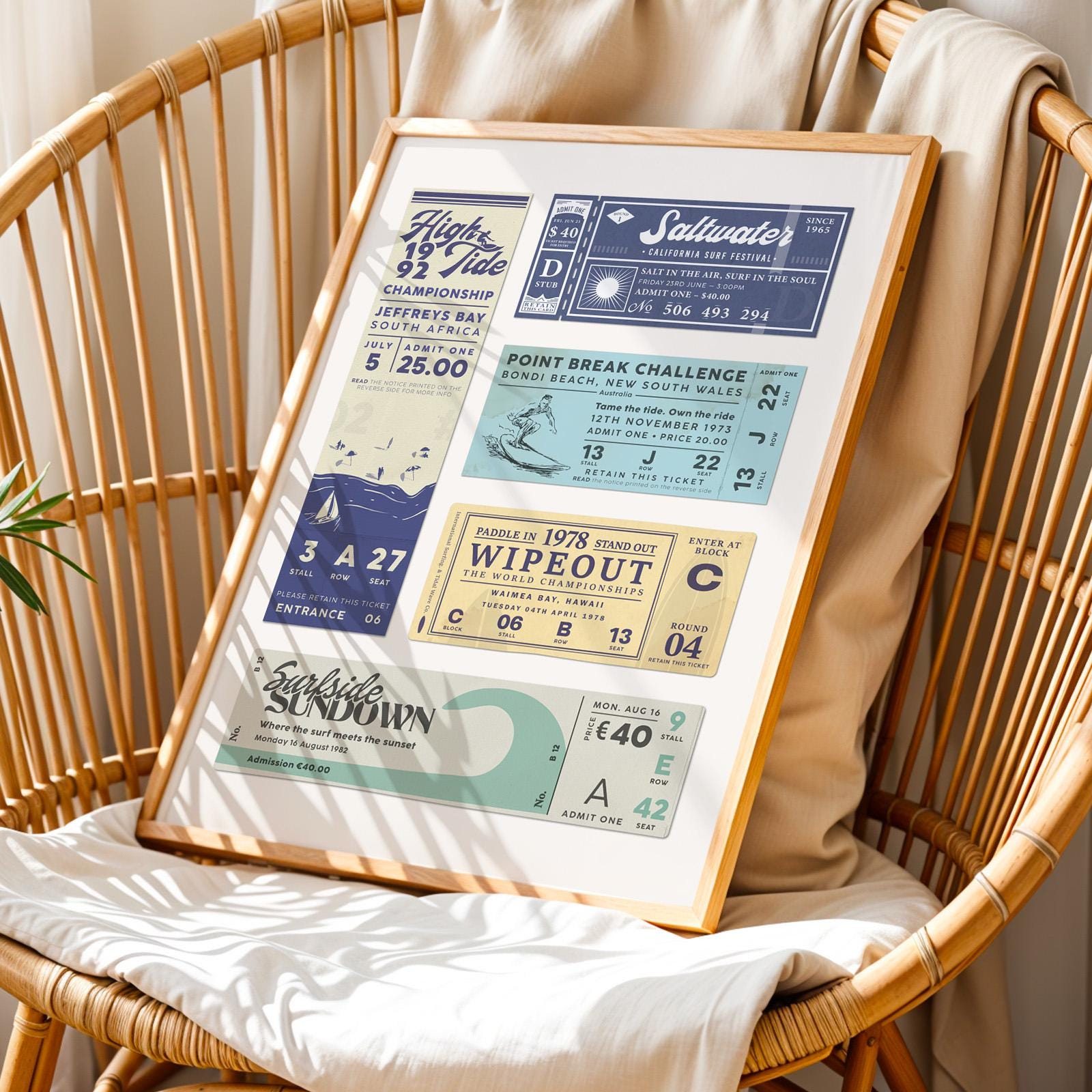 a bright retro vintage inspired printable art file for surfers and ocean fans