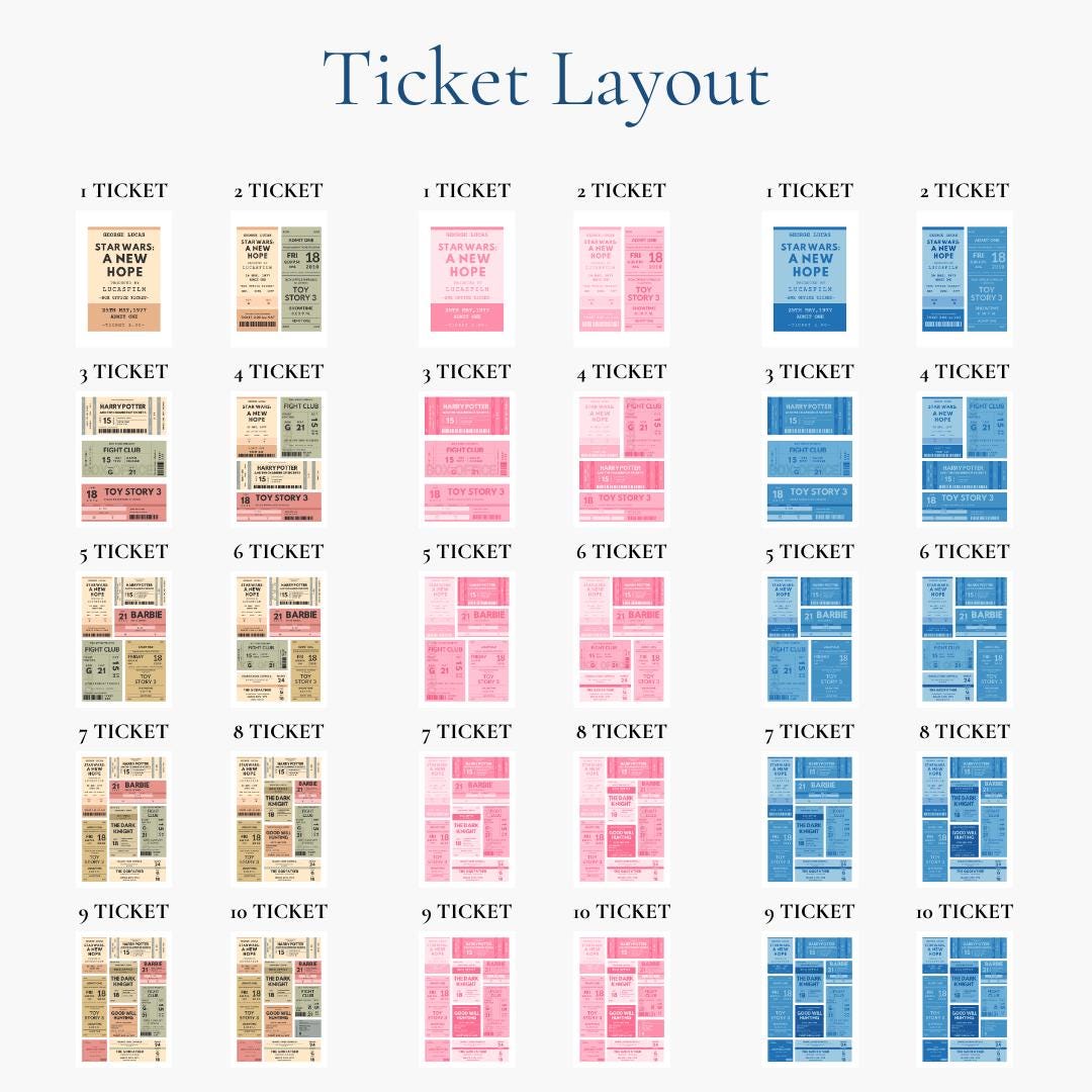 Old-school ticket print can feature 1-10 tickets on it. ideal for picking your favourite films as a couple, friend or family.