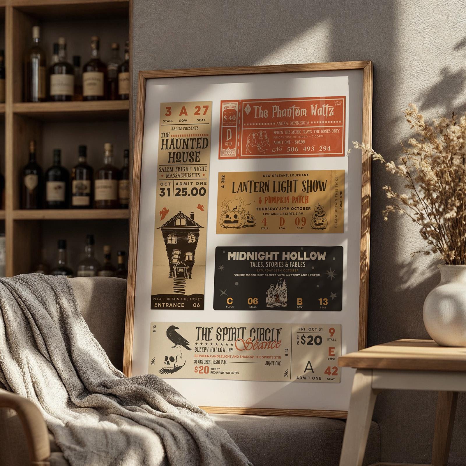 spiritual graphic art poster with autumnal pallette and old worn textures.