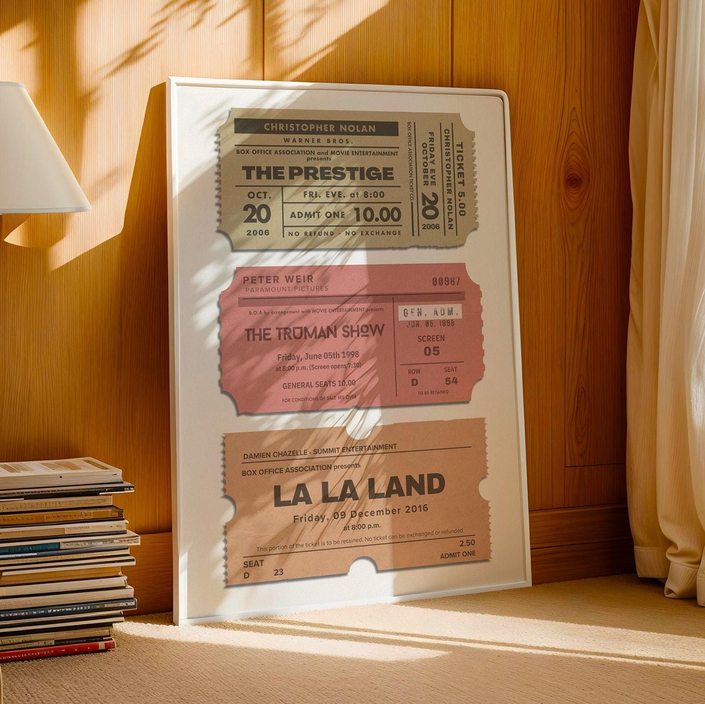 custom home decor framed in oak leaning on wall in office