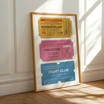 custom movie ticket stub poster leaning on wall