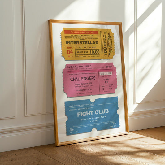 custom movie ticket stub poster leaning on wall