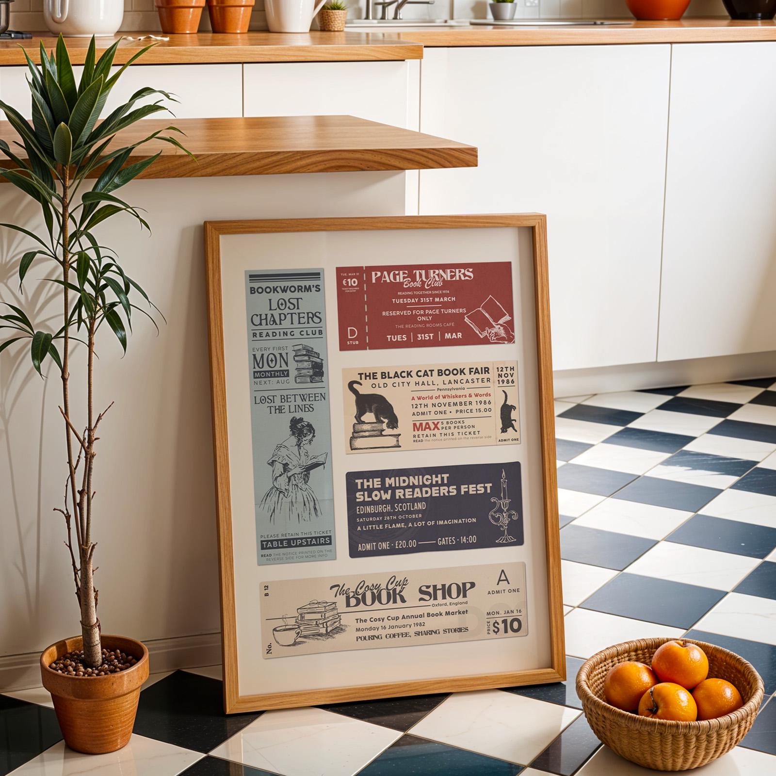 Book Club Ticket Stub Poster: Bookish Vintage Reading Nook Decor (Digital Download)