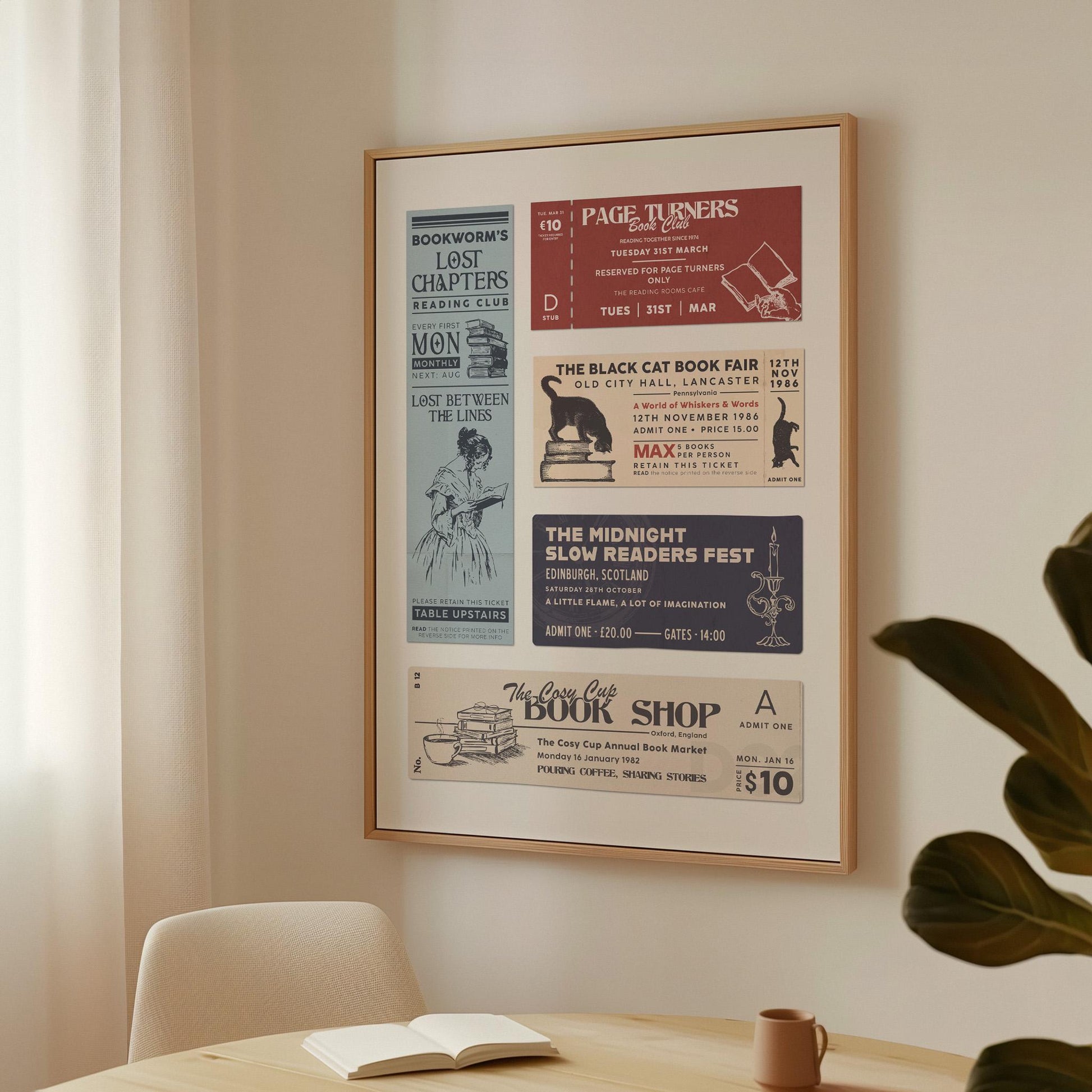 Book Club Ticket Stub Poster: Bookish Vintage Reading Nook Decor (Digital Download)