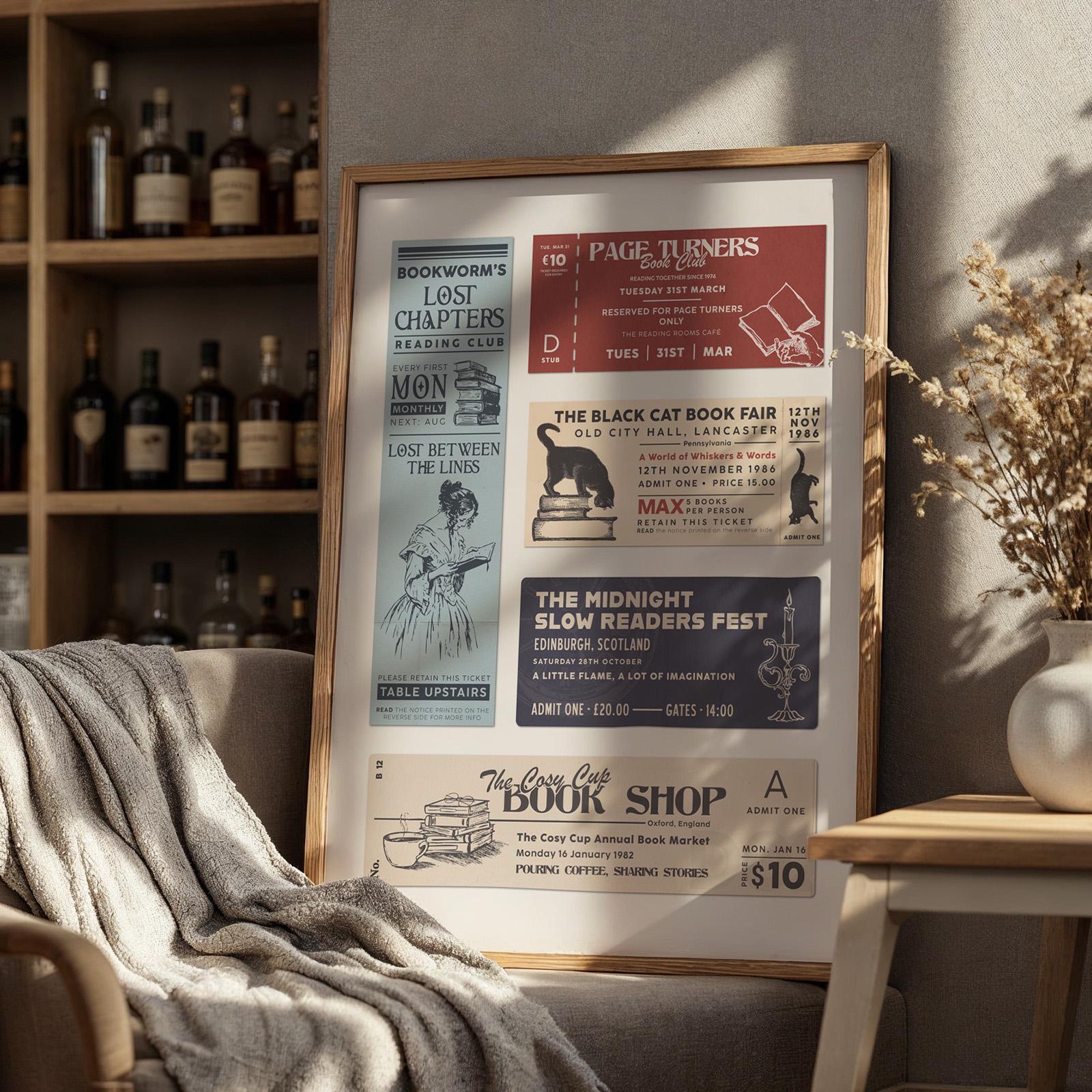 Book Club Ticket Stub Poster: Bookish Vintage Reading Nook Decor (Digital Download)