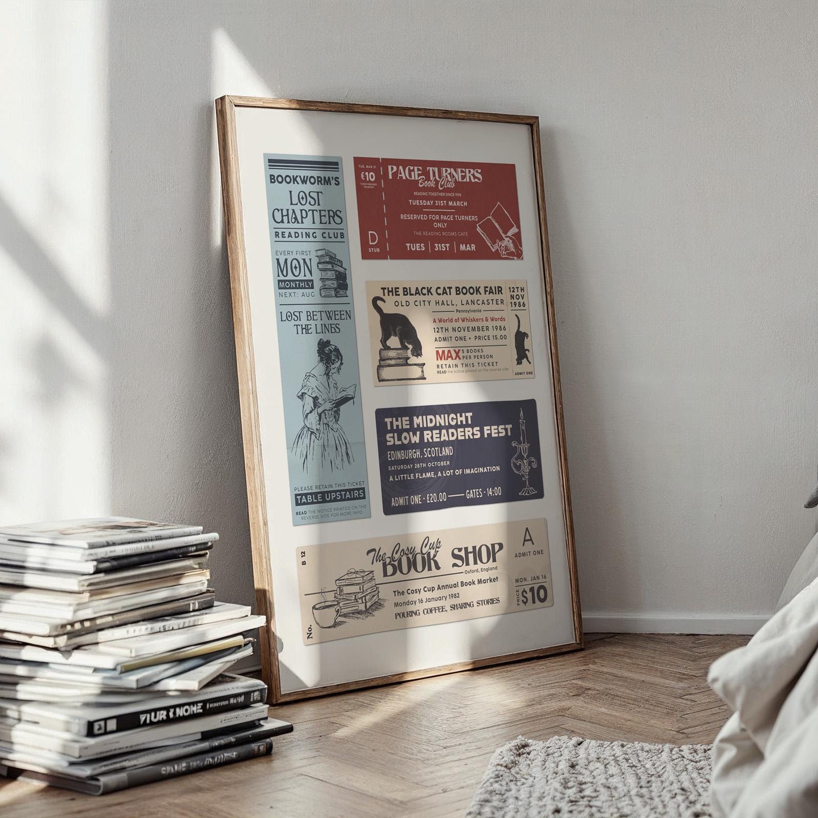 Book Club Ticket Stub Poster: Bookish Vintage Reading Nook Decor (Digital Download)