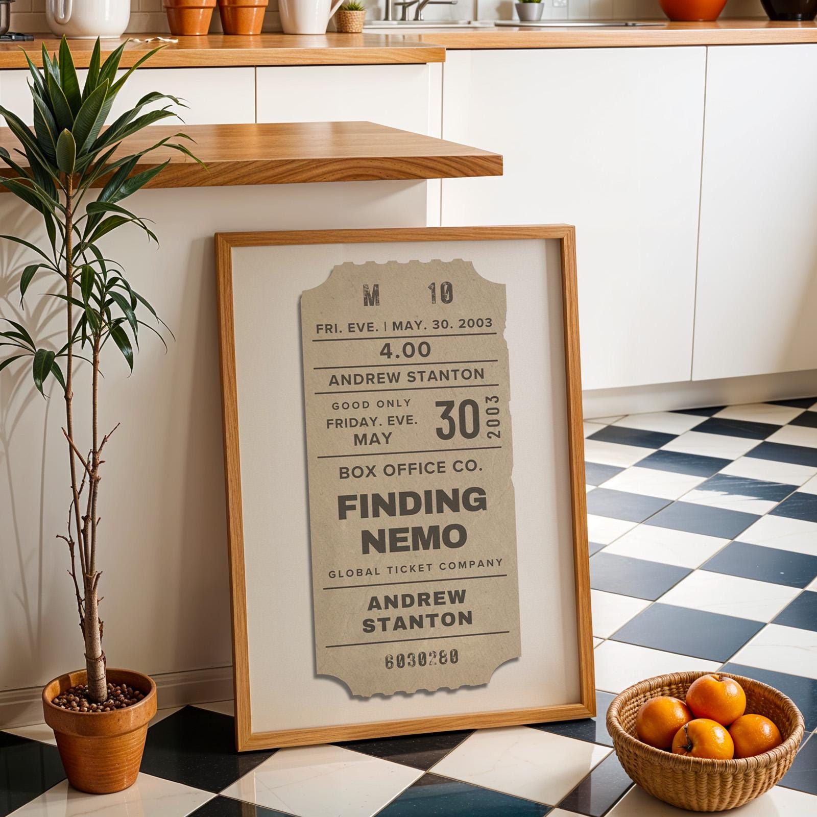 print in kitchen leaning on counter. a perfect present for blockbuster lovers