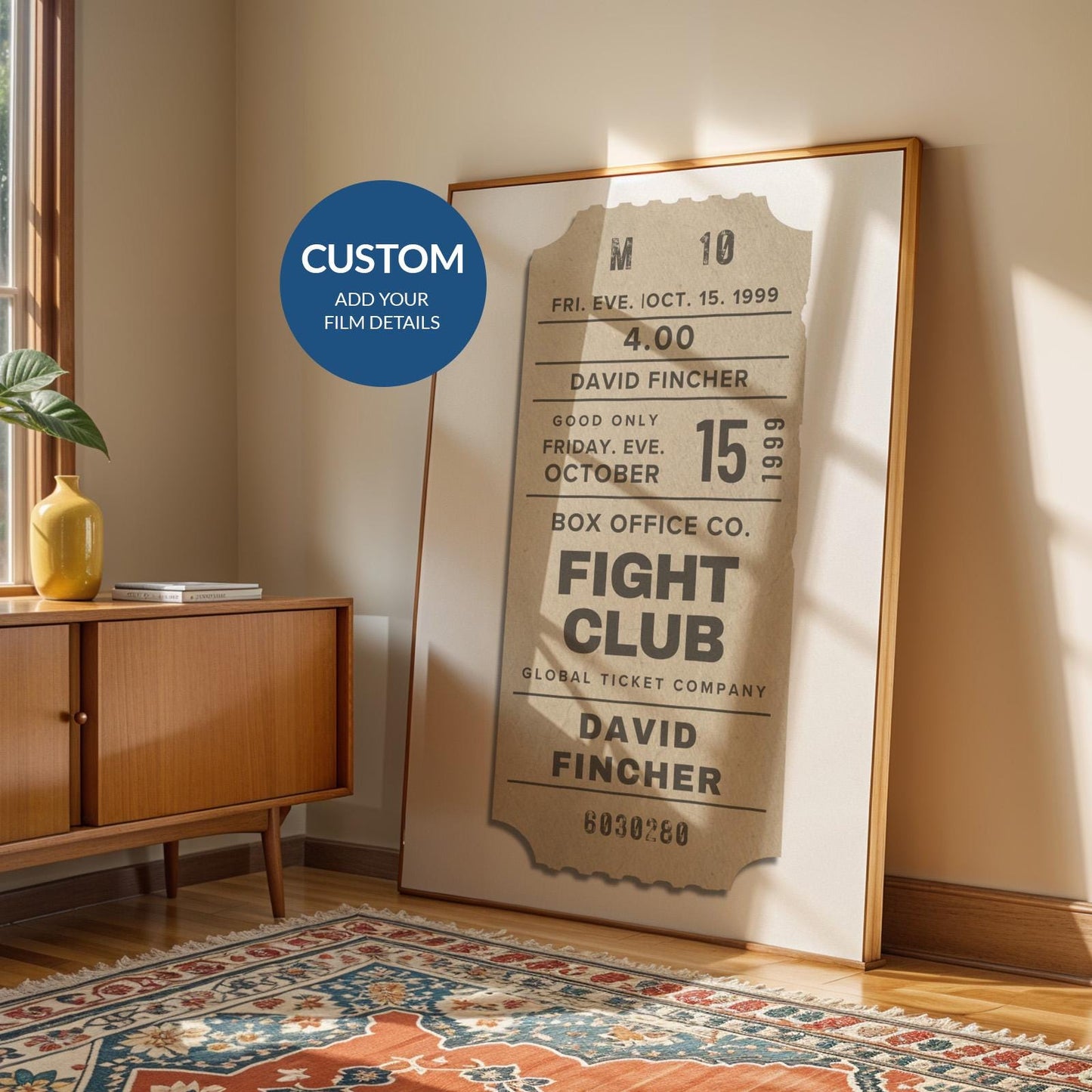 a neutral minimalist ticket stub poster of your favourite film.