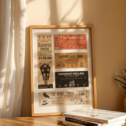 a perfect gift idea for a gothic horror show lover. a wall art piece with orange, black white and cream colours.