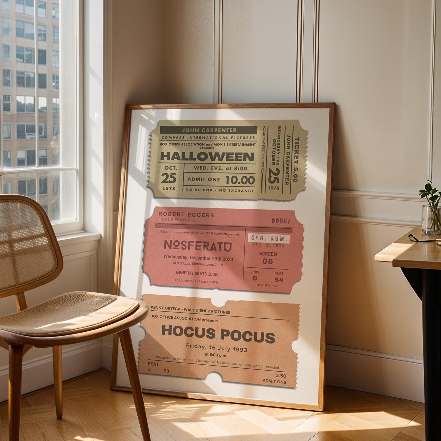 horror film vintage artwork in hallway