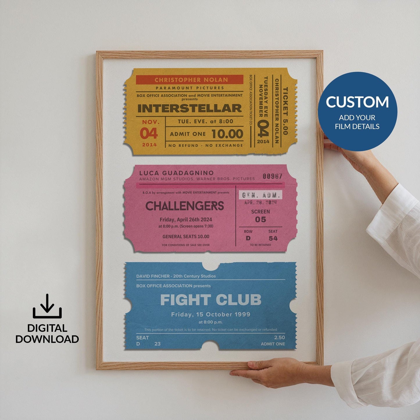 digital download file of retro cinema ticket wall art