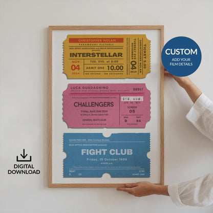 digital download file of retro cinema ticket wall art