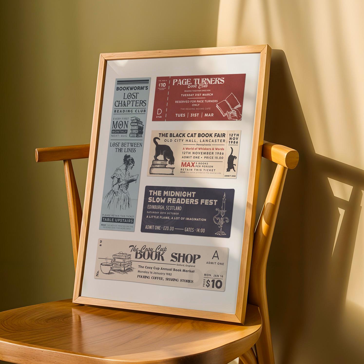 Book Club Ticket Stub Poster: Bookish Vintage Reading Nook Decor (Digital Download)