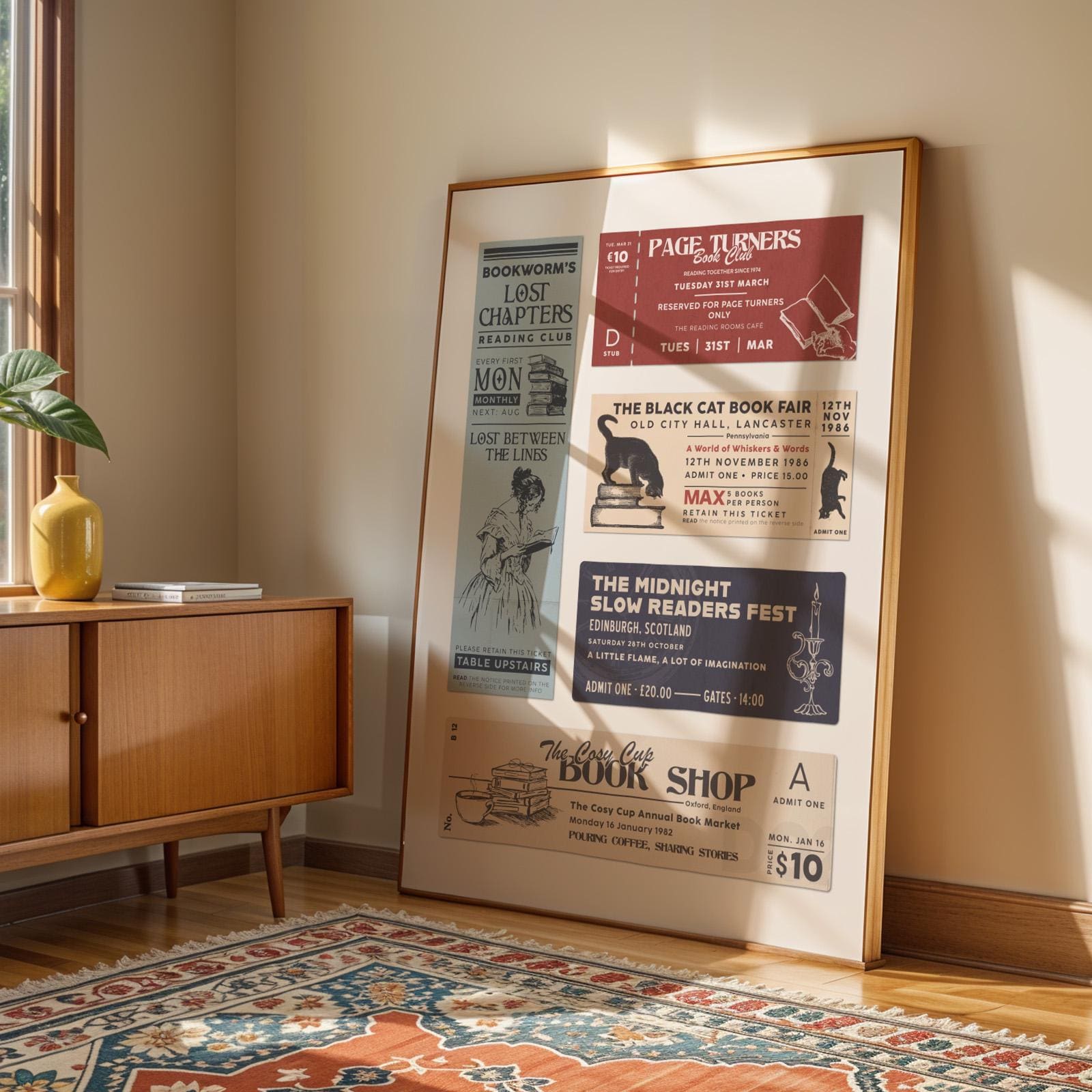 Book Club Ticket Stub Poster: Bookish Vintage Reading Nook Decor (Digital Download)