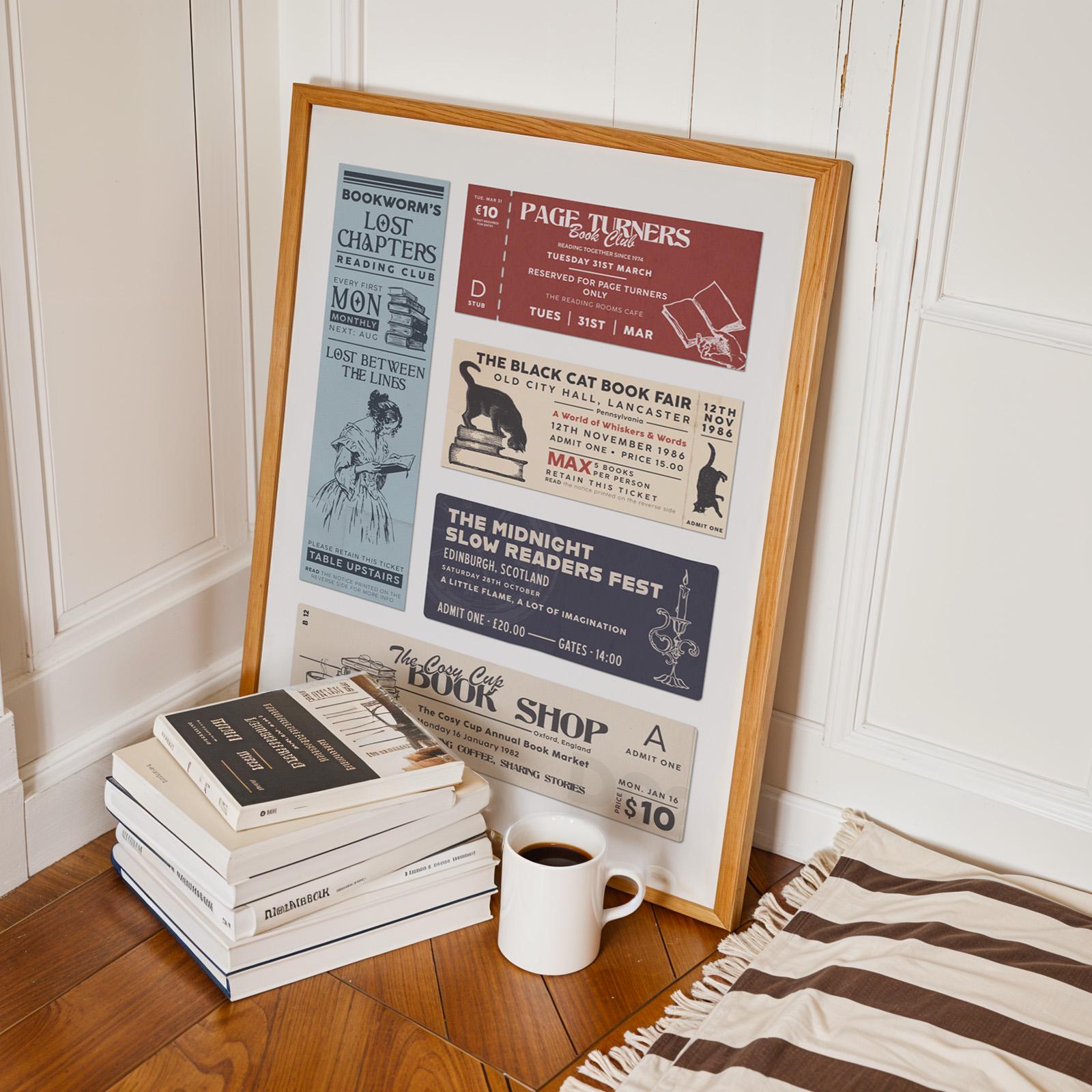 Book Club Ticket Stub Poster: Bookish Vintage Reading Nook Decor (Digital Download)