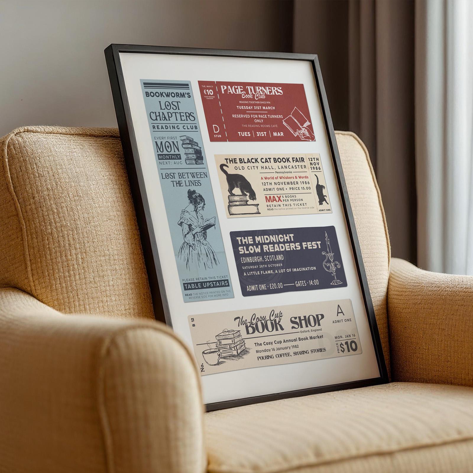 Book Club Ticket Stub Poster: Bookish Vintage Reading Nook Decor
