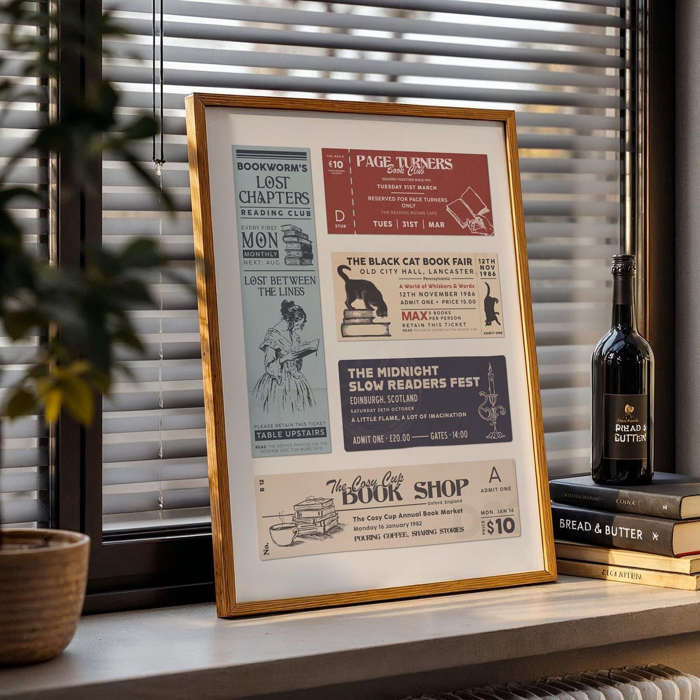Book Club Ticket Stub Poster: Bookish Vintage Reading Nook Decor (Digital Download)
