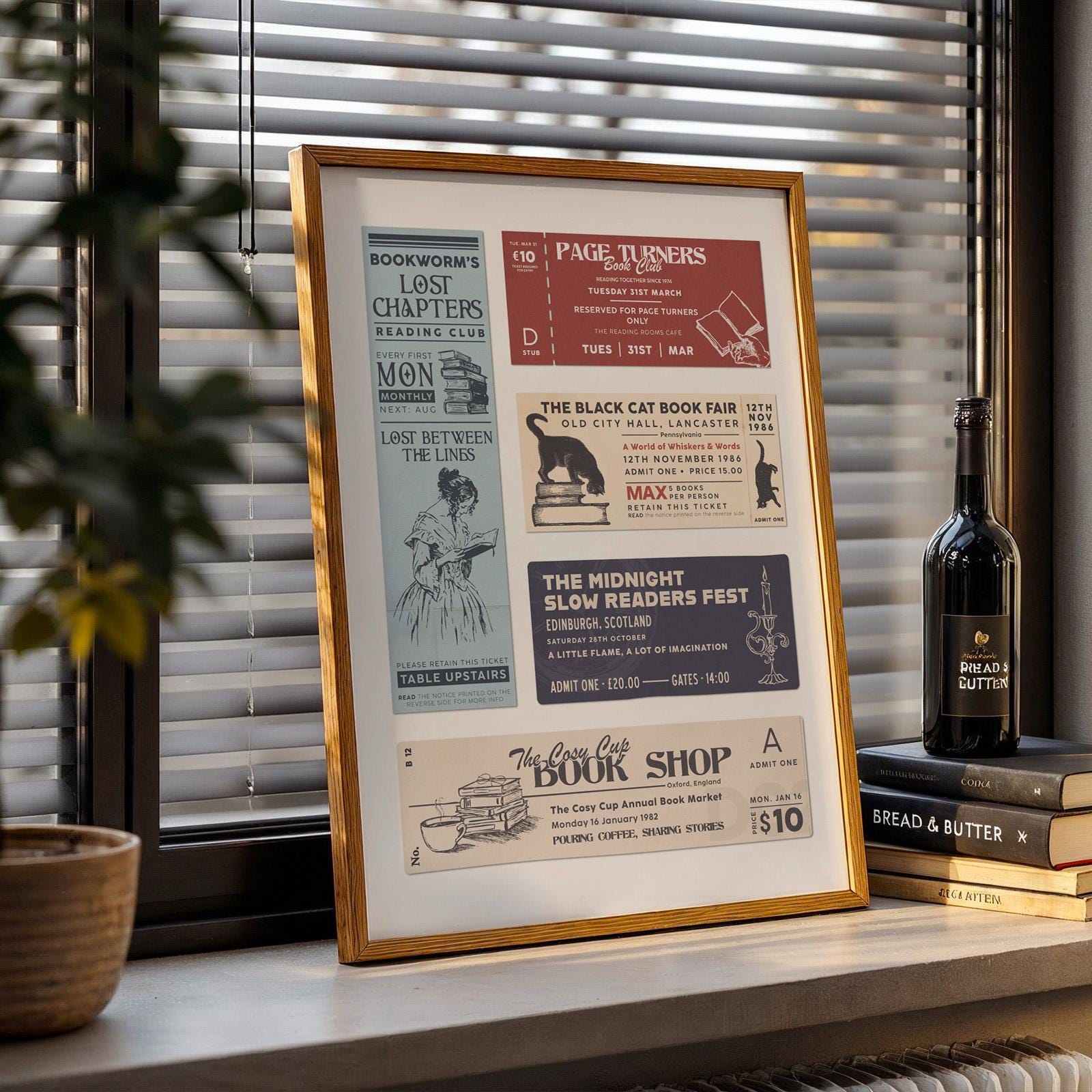 Book Club Ticket Stub Poster: Bookish Vintage Reading Nook Decor (Digital Download)