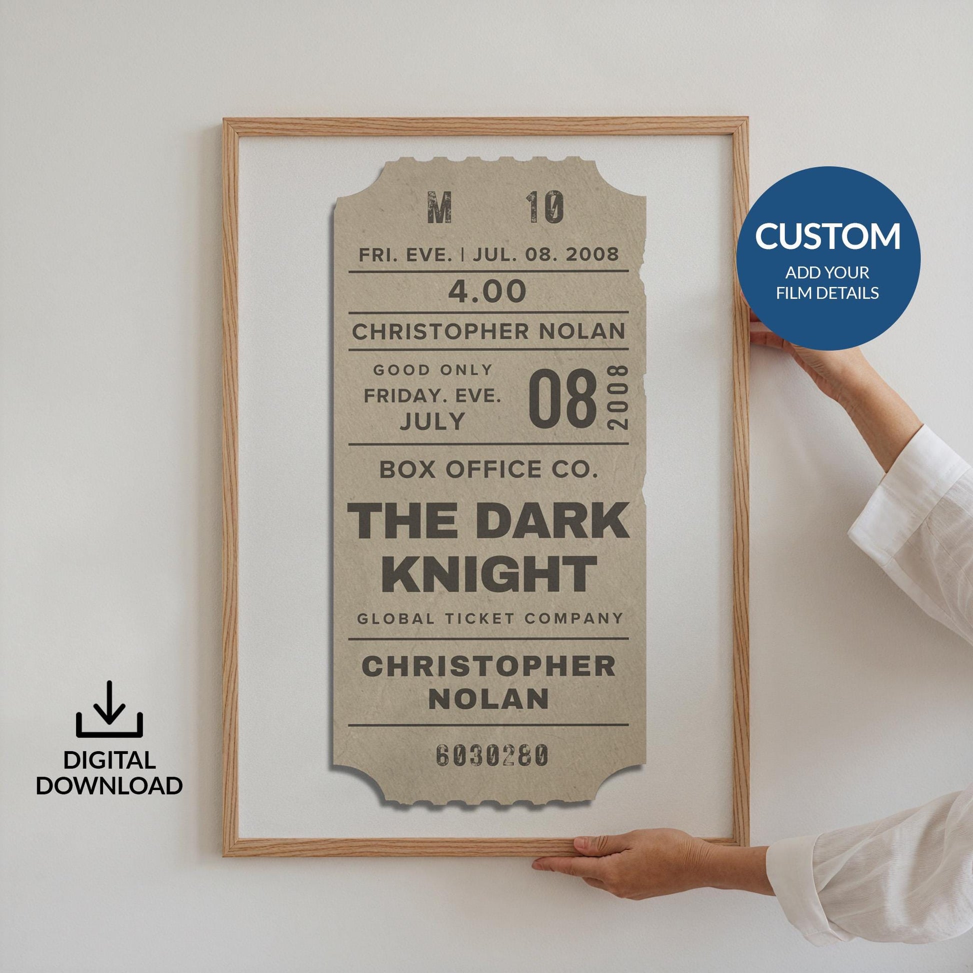 printable art for films lovers. simple framed on wall being held up