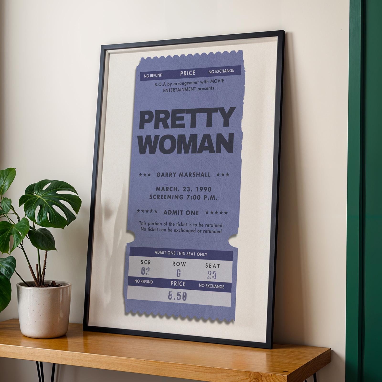 printable custom wall art for movie lovers. frame option leaning on wall in office