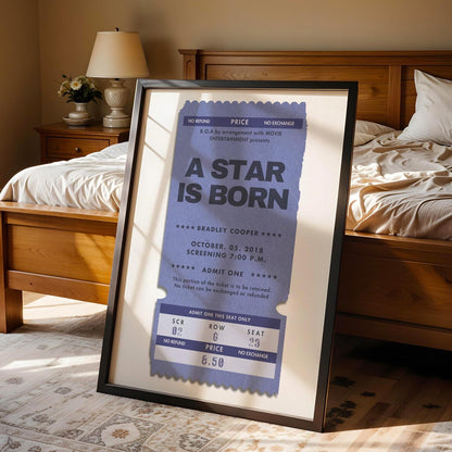 set of 3 colourful personal wall art pieces. Blue framed print in bedroom