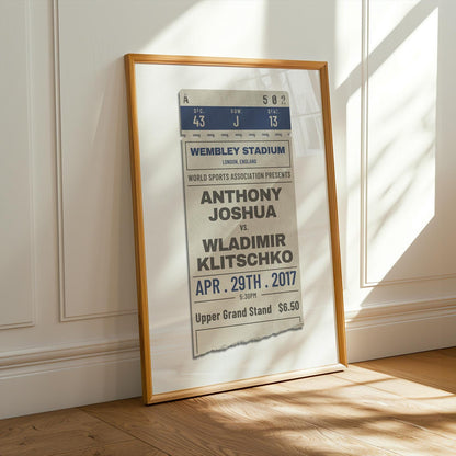 mens home gifts for wall decor. blue and beige colour worn retro event stub custom sports game event details.