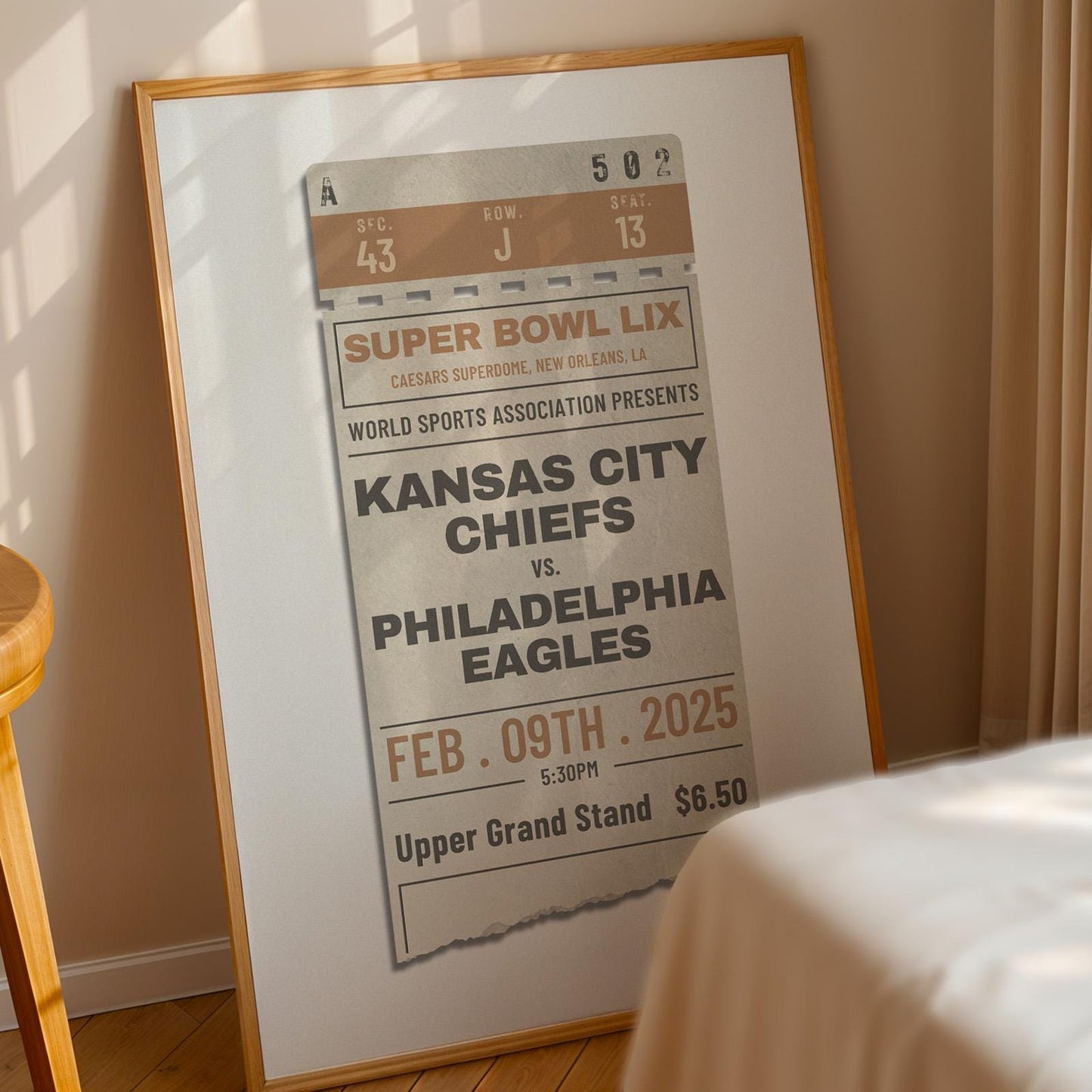 a thoughtful present for dad, husband, brother or boyfriend. poster leaning on wall in bedroom.