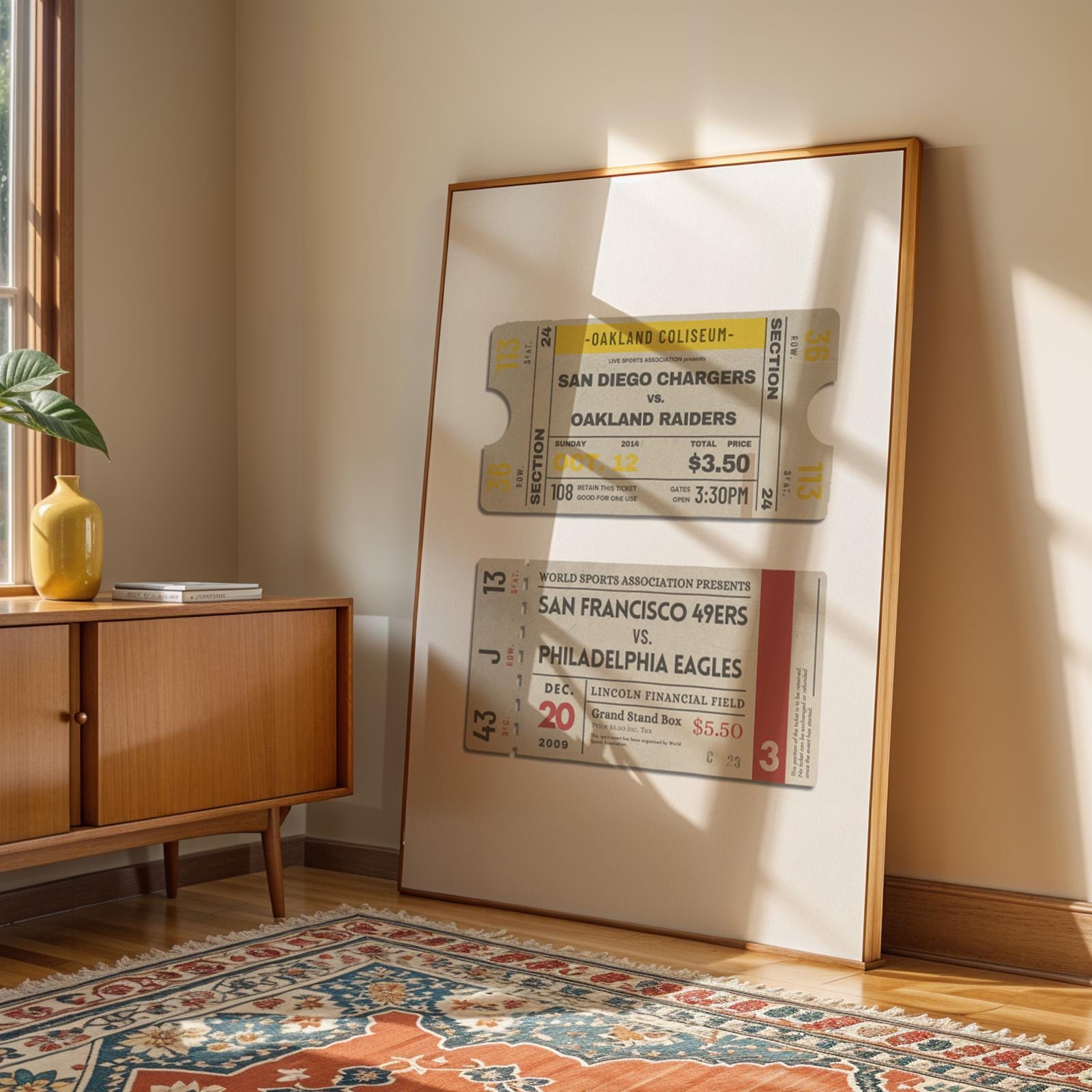 masculine retro print framed in living room