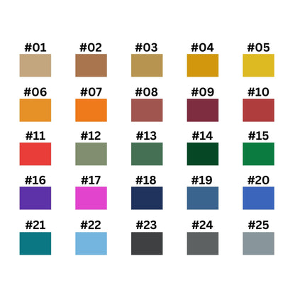 a list of colours available to use for your personalised colour choices.