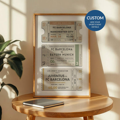 a trio of retro sports ticket stubs featuring your personal favourite sporting events.