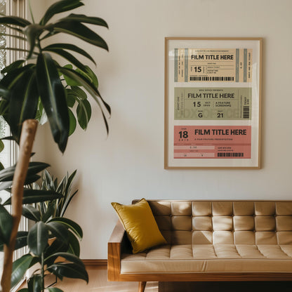 retro style home with framed print with old ticket stubs designed with your films.