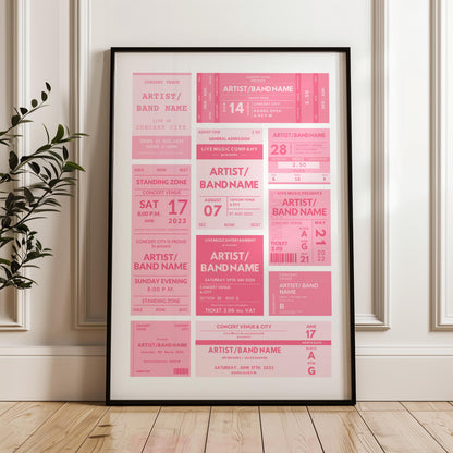 girly trendy poster leaning on cladded wall in bedroom.