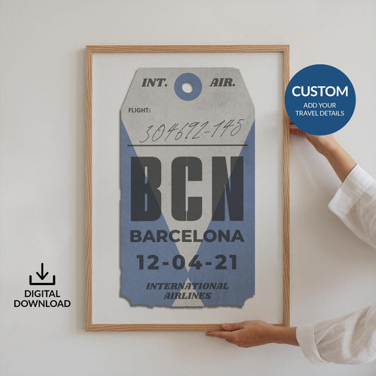 airport bespoke tag art, bespoke travel gift, personalised for holidays, flights, and nostalgic memories.