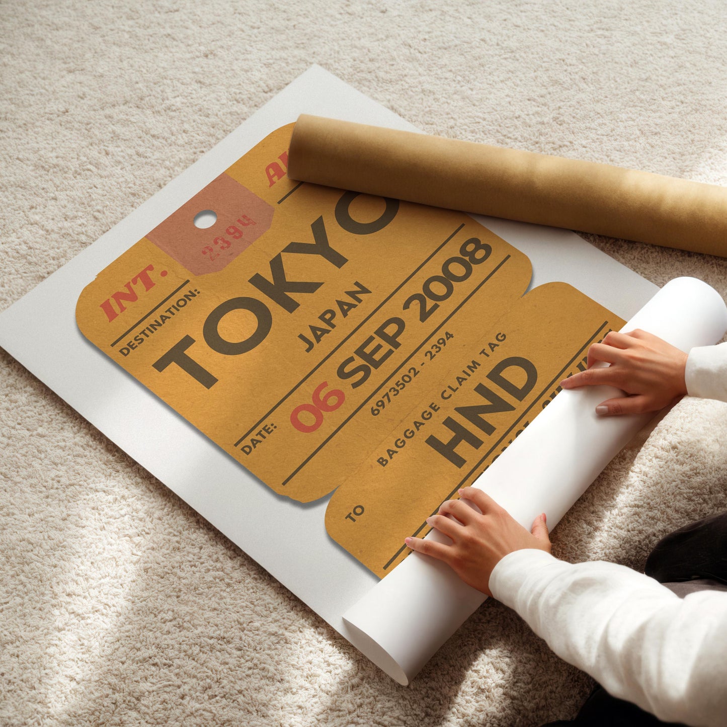 Vintage retro travel pass art leaning on wall, backpacker gift idea for holidays, flights, and nostalgic travellers.