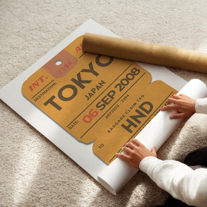 Vintage retro travel pass art leaning on wall, backpacker gift idea for holidays, flights, and nostalgic travellers.