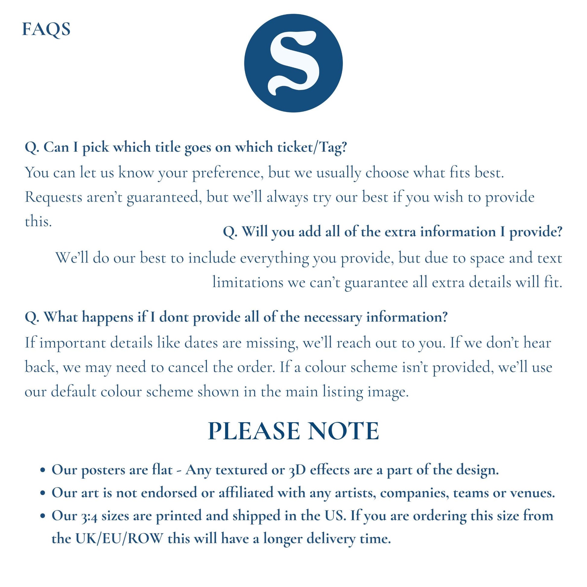 faqs and notes regarding our personalisation prints.
