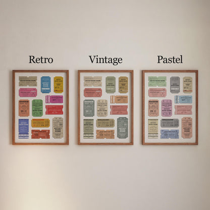 Printable personalised nostalgic print with your custom band or artist line-up styled as old tickets for music fans